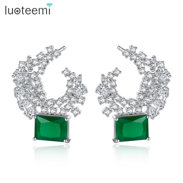 LUOTEEMI Brand New Fashion Black Gold Color Stud Earrings For Women Geometric Milk Green Zircon Earrings Boucles D'oreilles