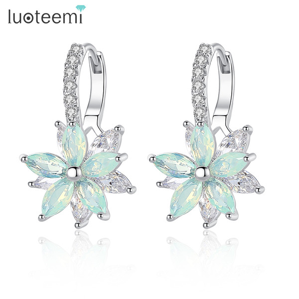 LUOTEEMI Fashion Cubic Zirconia Fancy Crystal Flower Stud Earrings for Women Girls Jewellery Valentine Day Gift Bohemia Bijoux