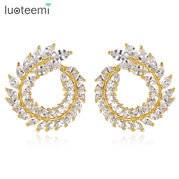 LUOTEEMI Sparkly Clear Leaf Shape Stud Earrings With Top Quality Cubic Zirconia For Women Jewelry Club Factory Brincos Earring