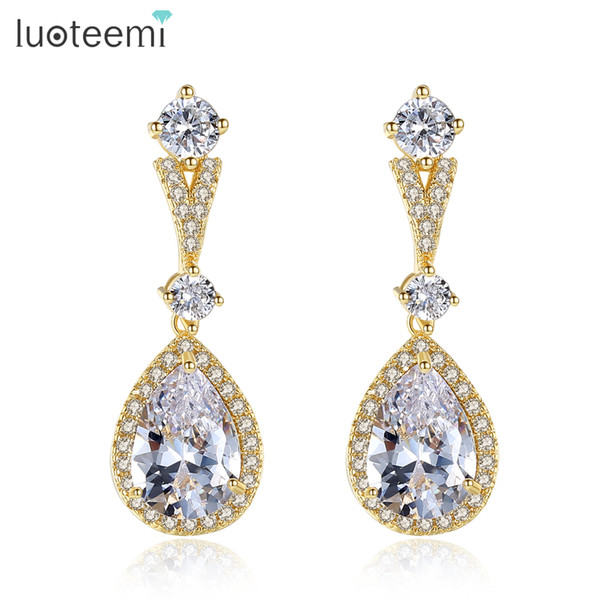 LUOTEEMI Brand Bride accessories Shining Graceful High Quality Cubic Zirconia Waterdrop Dangle Earrings Fashion Wedding Jewelry