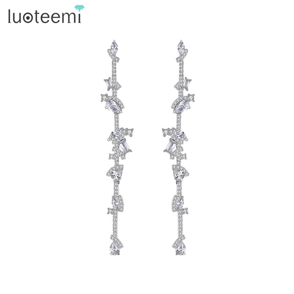 LUOTEEMI Wedding Long Earrings for Women Fashion Silver Color Cubic Zironia Bridal Party Earrings Jewelry Bridesmaid Gift Brinco