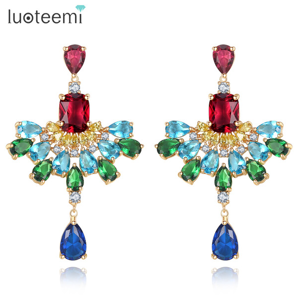 LUOTEEMI New Styles 2018 Fashion Women Girl Jewelry Water Drop Elegant Multicoloured Earrings Delicate Gorgeous Sumptuous