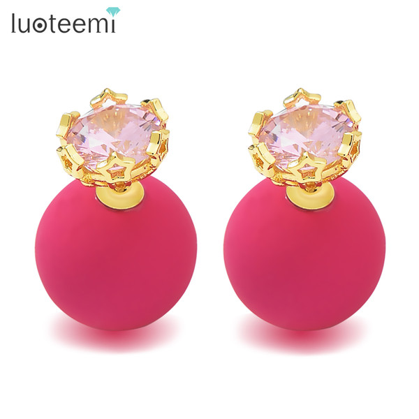 LUOTEEMI Cute Colorful Ball Design Stud Earring For Women Charming Cubic Zirconia Earring Fashion Jewellery Free Shipping 2018