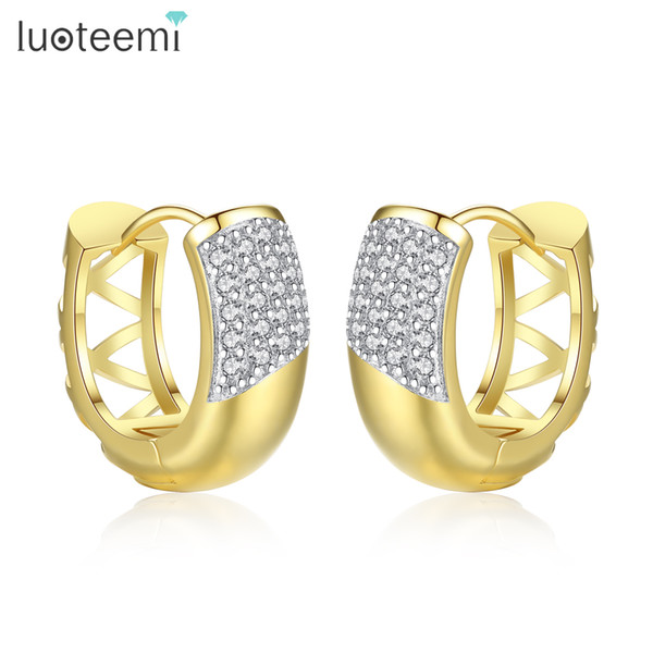 LUOTEEMI Fashion Gold Color Fascinating Hoop Earring For Women Round Shape Paved Clear CZ Crystal Party Cuff Earrings Jewellery