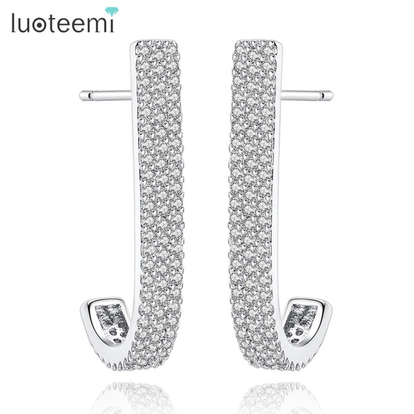 LUOTEEMINew Fashion White Gold Color Geometric Earrings With Cubic Zirconia For Women Girls Wedding Earrings Jewellery Gift