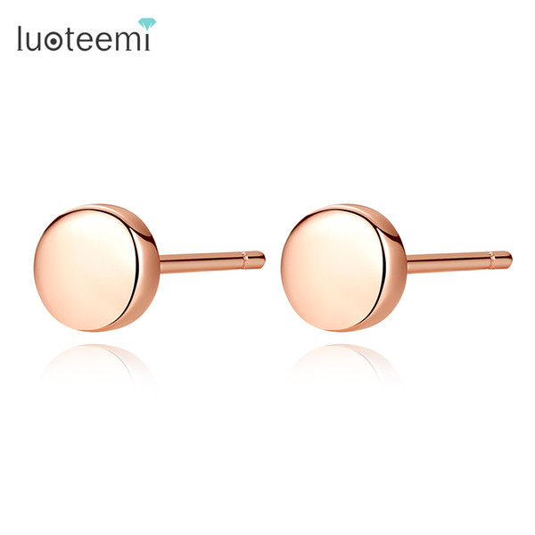 LUOTEEMI Rose Gold Color Trendy Genuine 925 Sterling Silver Round Stud Earrings For Women Simple Style Silver Earring Bijoux