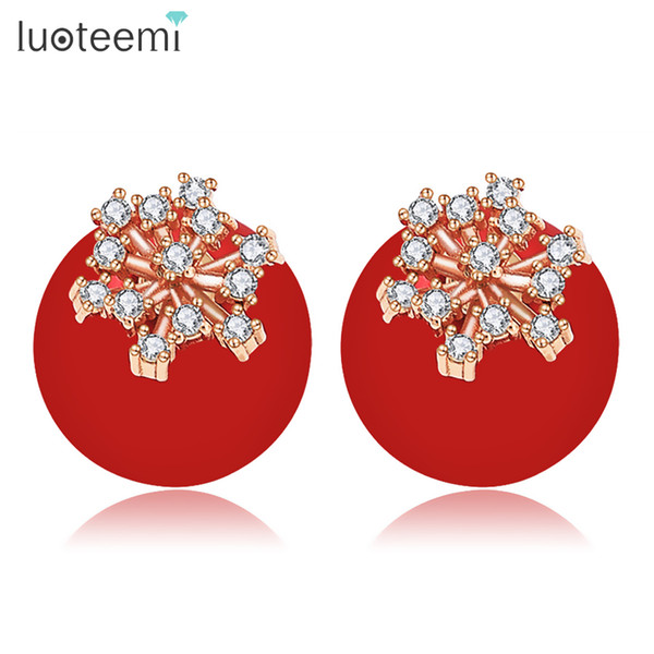 LUOTEEMI Trendy Colorful Ball design Clear CZ Stone Stud Earring For Women Snowflake Statement Earrings Jewellery Free Shipping