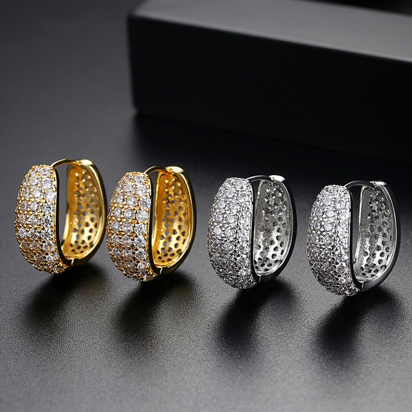 LUOTEEMI Top Quality 4Rows Clear Cubic Zirconia Pave Hoop Earrings For Women Glittering Gold Color Fashion Earring Drop Shipping