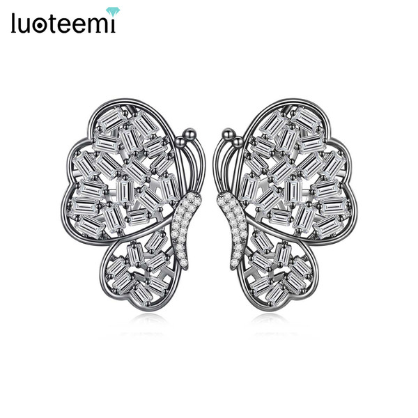 LUOTEEMI Brand Design Butterfly Stud Earrings for Women Wedding Party Paved Square CZ Fashion Jewelry Brinco Christmas Gift