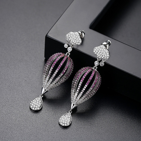 LUOTEEMI Trending Style Dangle Earrings High Quality Cubic Zirconia White Gold Color Asymmetric Female Earrings Fashion Jewelry