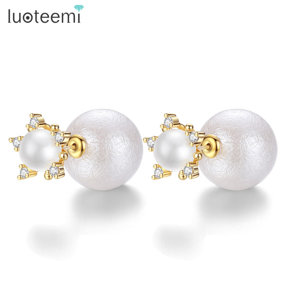 LUOTEEMI Brand Fashion 4-Color Optional Ball Design Stud Earrings For Women Imitation Pearl Flower Statement Cute Daily Jewelry