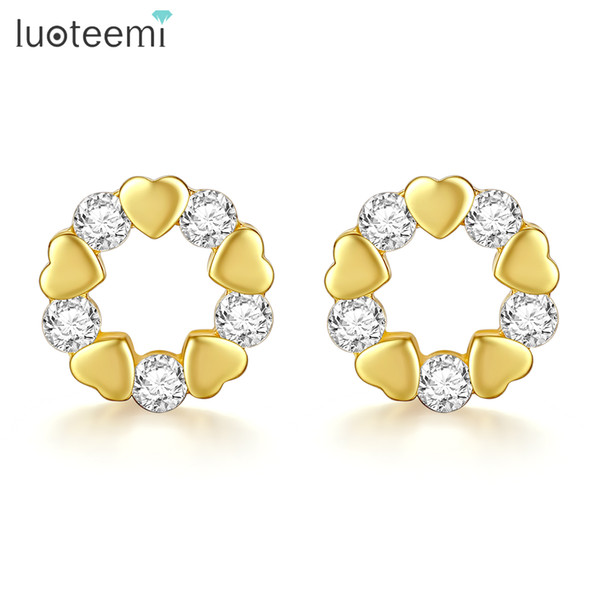 LUOTEEMI Luxury Female Cubic Zirconia Stud Earrings Fashion Small Heart Statement Earrings For Women Vintage Wedding Jewelry