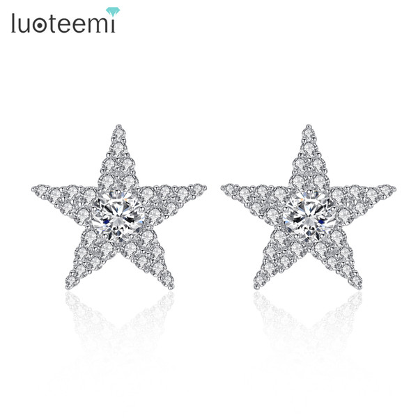 LUOTEEMI Geometric Luxury Charming Full Shiny CZ Crystal Star Moon Stud Earrings for Women 2018 Fashion Jewellery Brinco Gifts