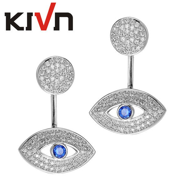 KIVN Fashion Jewelry Tiny Pave Evil Eye CZ Cubic zirconia Ear Earring Jackets for Women Wedding Birthday Valentine Gift