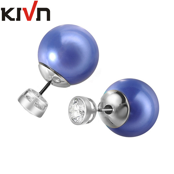 KIVN Fashion Jewelry Bezel 7mm Stud CZ Cubic Zirconia Women Girls Double Sided Simulated Pearl Earrings Promotion Birthday Gifts