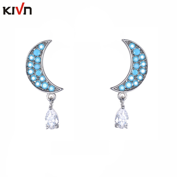 KIVN Fashion Jewelry Dangle Pave Cz Cubic Zirconia Crescent Moon Star Stud Bridal Wedding Earrings for Women Birthday Christmas Gifts