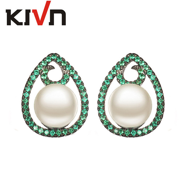 KIVN Fashion Jewelry Water Drop CZ Cubic Zirconia Stud Wedding Bridal Simulated Pearl Earrings for Womens Girls Birthday Christmas Gifts