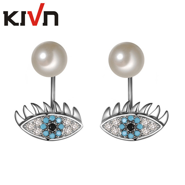 KIVN Fashion Jewelry Evil Eye Pave CZ Cubic zirconia Simulated Pearl Bridal Wedding Earring Ear Jackets for Women Christmas Gift