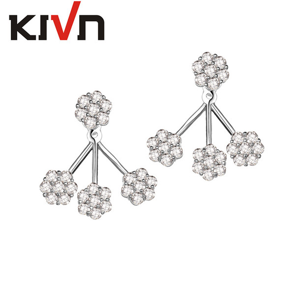 KIVN Fashion Jewelry White Flower Pave CZ Cubic zirconia Bridal Wedding Earring Ear Jackets for Women Birthday Christmas Gift