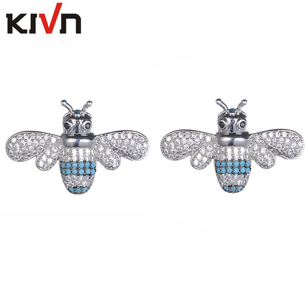 KIVN Fashion Jewelry Animal Honey Bee Buzzy Bee Pave CZ Cubic Zirconia Stud Earring for Women