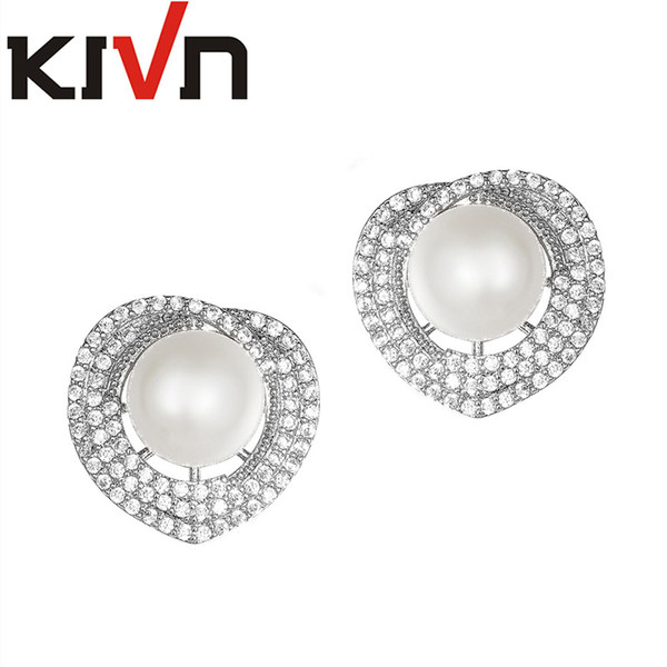 KIVN Jewelry CZ Cubic Zirconia Heart Stud Womens Wedding Bridal Simulated Pearl Earrings Promotion Birthday Christmas Gifts