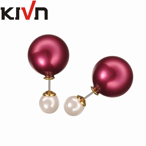 KIVN Fashion Jewelry Two Ball Simulated Double Sided Pearl Earrings for Women Promotional Mothers Day Birthday Christmas Gifts