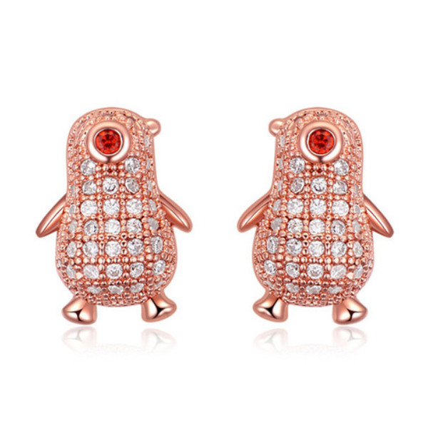 Earrings For Women Fashion Exqusite High Quality 18K Gold Plated Zircon Small Penguin Stud Earrings Jewelry Wholesale TER045