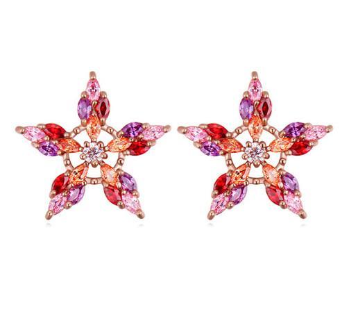 Earrings Jewelry Fashion Women Luxury Exquisite High Quality Zircon 18K Gold Plated Flowers Alloy Stud Earrings TER014