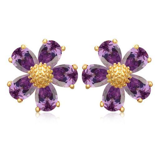 Earrings For Women Fashion High Quality Zircon 18K Gold Plated Flowers Stud Earrings Jewelry Wholesale Drop Shipping TER086