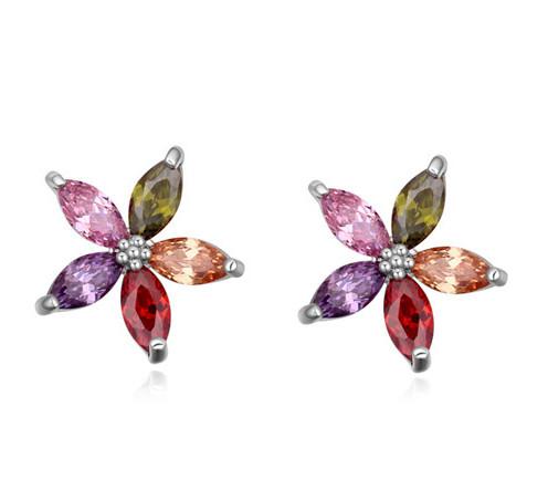 earrings jewelry Women New Fashion Cubic Zirconia Stud Earrings Wholesale Platinum Plated Flowers Earrings Drop Shipping TER079