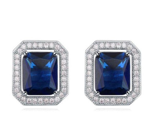 Studs Earrings Fashion Women High Quality Platinum Plated Square Style Zircon Brief Luxury Earrings Jewelry Wholesale TER039