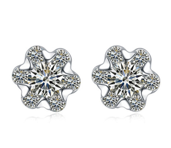 earrings studs Fashion High Quality Women Brief Platinum Plated Zircon Flowers Stud Earrings Jewelry Wholesale Drop Shipping TER036