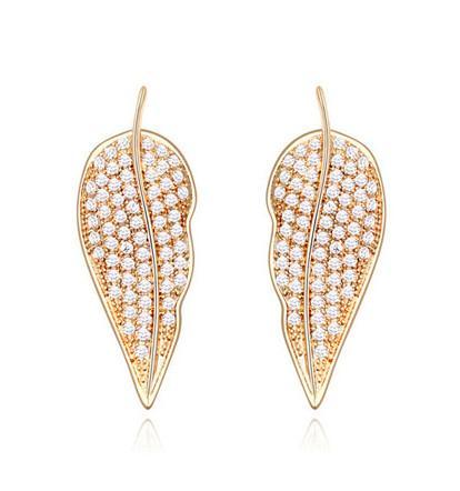 Stud Earrings Fashion Women Elegant Exquisite 18K Gold Plated Zircon Leaves Earrings Jewelry Wholesale Drop Shipping TER088