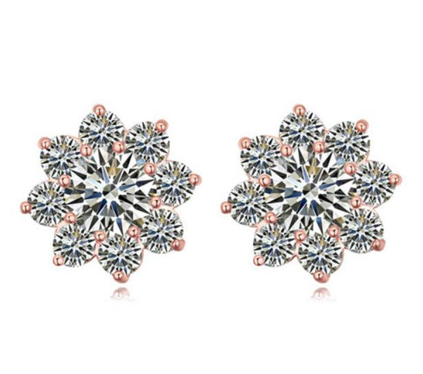 Earrings Jewelry Fashion Women High Quality 18K Gold Plated Zircon Flowers Stud Earrings Wholesale Free Shipping TER037