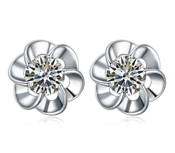 Stud Earrings Fashion Women Brief High Quality Zircon Platinum Plated Flowers Earrings Jewelry Wholesale Drop Shipping TER058