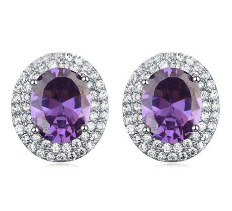 Stud Earrings Fashion Women High Quality Zircon Platinum Plated Oval Earrings Jewelry Wholesale Free Shipping TER077