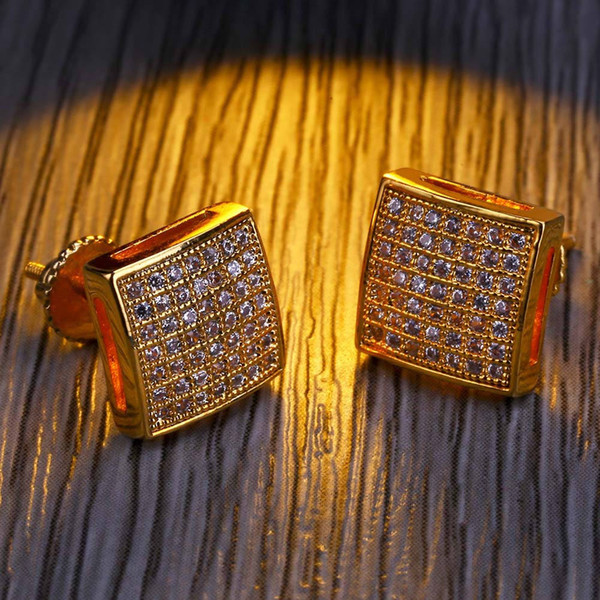 Earrings Jewelry Stud Fashion Luxury Grade Quality 18K Gold Plated Square Earrings Wholesale Glarrings Zircon Hip Hop Men's Stud LER054