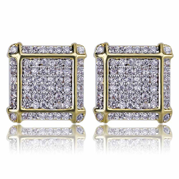 Zircon Earrings Jewelry Luxury Exquisite Grade Quality 18K Gold Plated Geometric Hip Hop Punk Square Stud Earrings Wholesale LER056