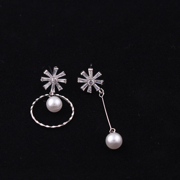 Women Jewelry Studs Earrings Zircon Snowflake Flower Shape And Beautiful Pearl Beads Crystals Valentine Gift Copper Drop Shipping