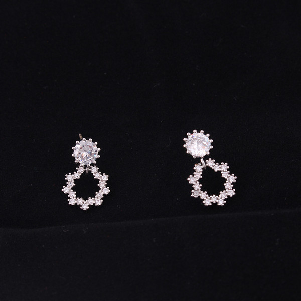 Silver Hollow Round Figure Design Shape Studded With Zircon Stud Earrings For Women Girls Jewelry Trade Assurance Service