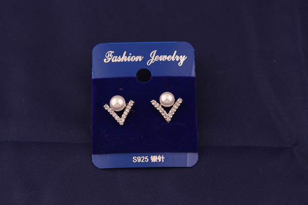 Unique V-shaped Triangular Stud Earrings With Crystal Simulated-Pearl Earring Fashion Jewelry Gift