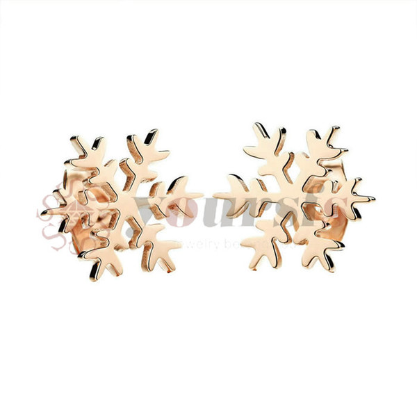 Yoursfs Rose-gold Color Titanium Steel Jewelry Free Environmental Girls Cute Snow Flake Stud Earrings