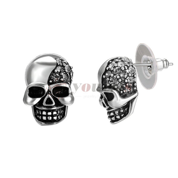 Yoursfs Rock Punk Skull Crystal black Stud Earrings For Women Men Earrings Jewelry