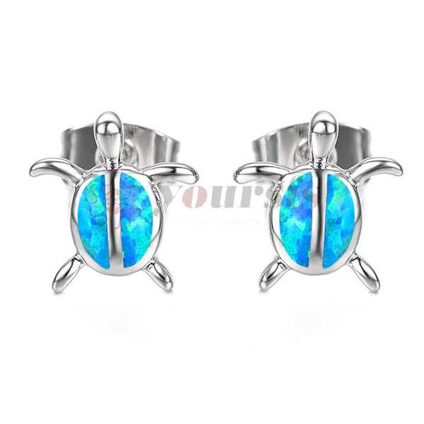 Yoursfs Female White & Blue Fire Opal Stud Earring Turtle ,Hemp flowers Shape Design 925 Sterling Silver Filled Jewelry Earrings For Women