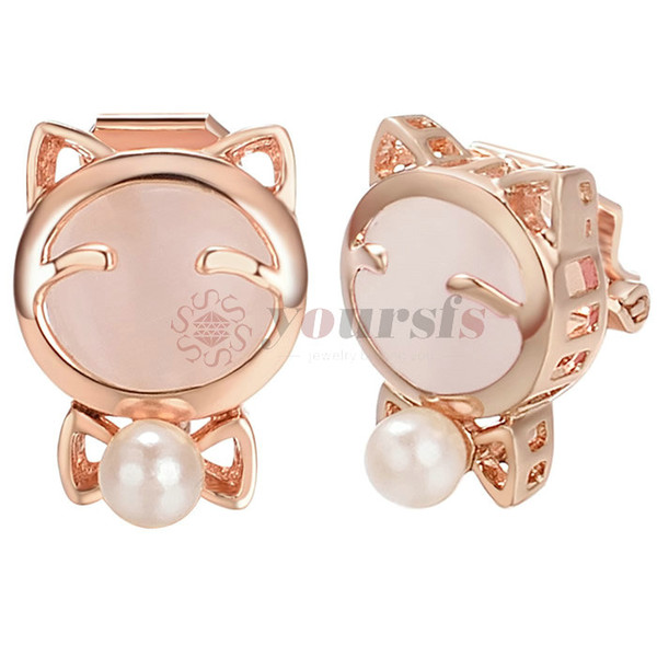 Yoursfs clip earrings for women black rose flower gold plated earring enamel (Rabbits Earrings)