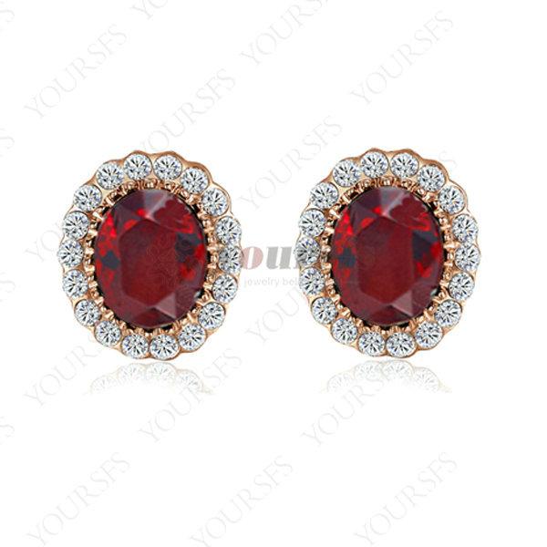 Yoursfs Gorgerous Red large Crystal 18 K Rose Gold Plated Red SAustria Crystal Oval Ruby Stud Classic Real Luxurious Earrings for Women