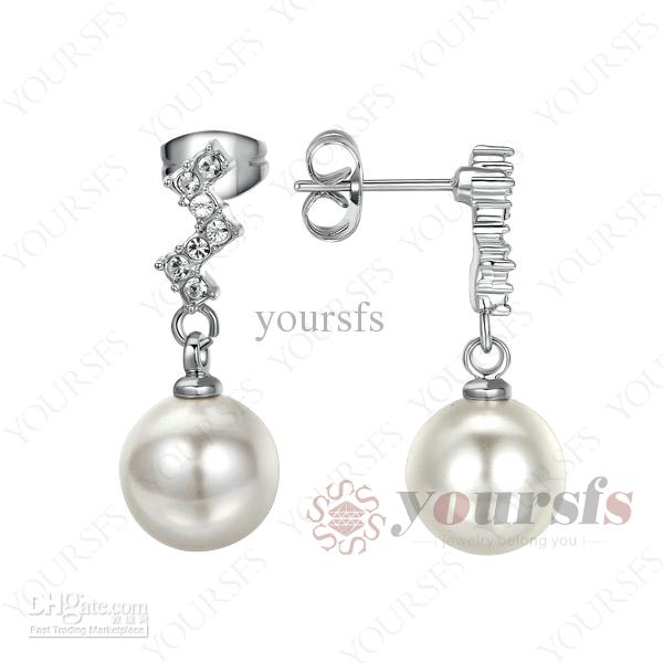 Yoursfs Fashion Elegant Style Pearl Earrings Jewelry 18 K White Gold Plated Shining Austria Crystal Statement Earrings For Women Wedding