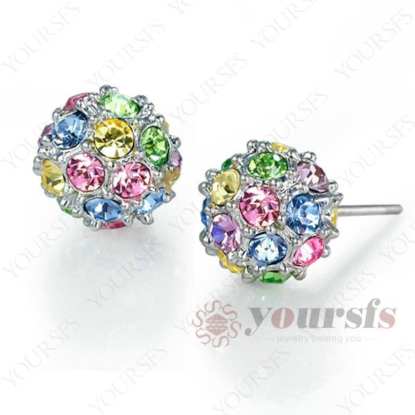 Yoursfs Unique Ball Vintage Earrings Use Multi Sw Crystal Ball 18 K White Gold Plated Charm Stud Statement Earrings For Women Sunmer Jewelry