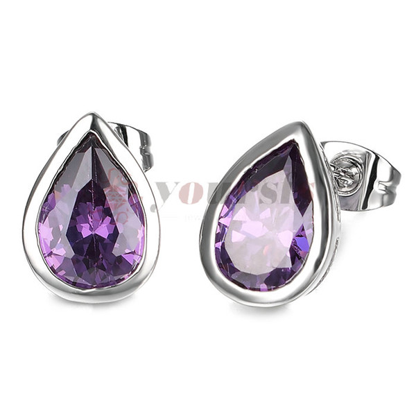 Yoursfs Lab Created Amethyst Heart,Water drop Stud Earrings For Women Halo Wedding Stud Post Earring