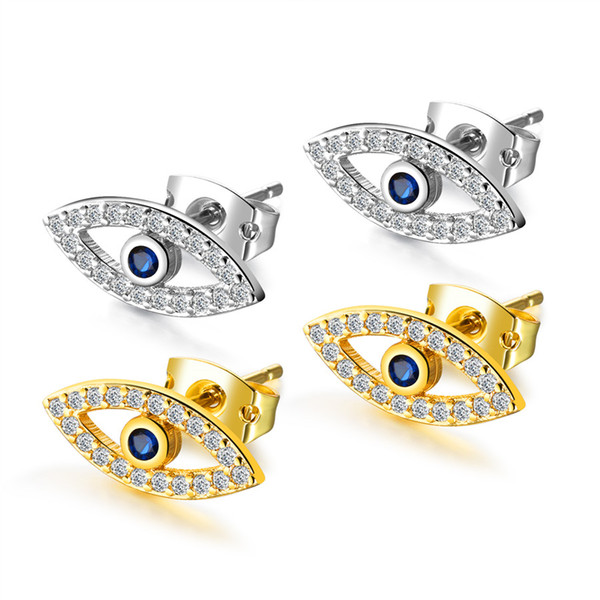 Europe And The United States Fashion Style Blue Eyes Zircon Earrings Retro Wave Of Evil Eyes Plated 18K Gold Color Gold Earrings Female